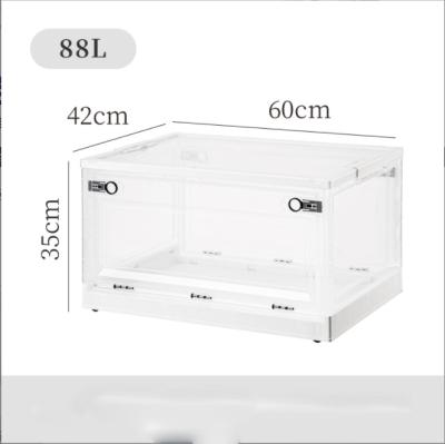 China Hot Clamshell Storage Box Student Dormitory Viable Hot Books Side Open Storage Box With Pulley Plastic Transparent Folding Box for sale