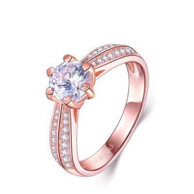 China Wholesale CLASSIC Rose Gold Plating Finger Wedding Women's Fine Ring Moissanite Zirconia Sterling Silver Rings 1ct Jewelry 925 for sale