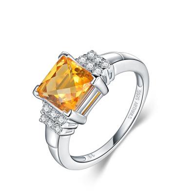 China Zircon Wedding Women Finger Ring Square Cut Yellow Crystal Silver Gold 925 Fine Jewelry CLASSIC Not Easy To Fade Ring Jewelry for sale