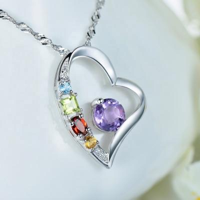 China New Design 925 Custom Made CLASSIC Gemstone Moissanite Birthstone Charm Heart Shape Jewelry Silver Pendant Necklace For Women for sale