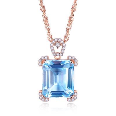 China Sterling Silver Necklace CLASSIC Custom Sky Blue Zircon Moissanite Diamond Pendant Square Cut 10x12mm Gemstone 925 Gemstonejewelry for sale