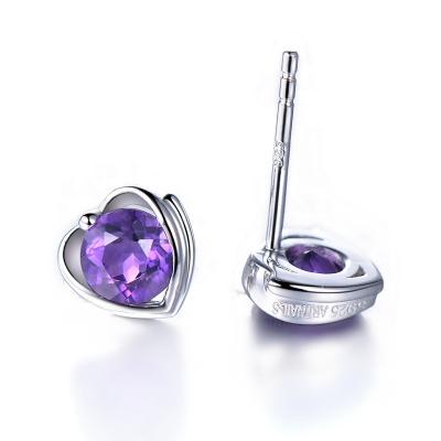 China Fashion CLASSIC Earrings LUYA S925 Luxury Heart Silver Cut Studs Women Simple Gemstone Amethyst Jewelry for sale