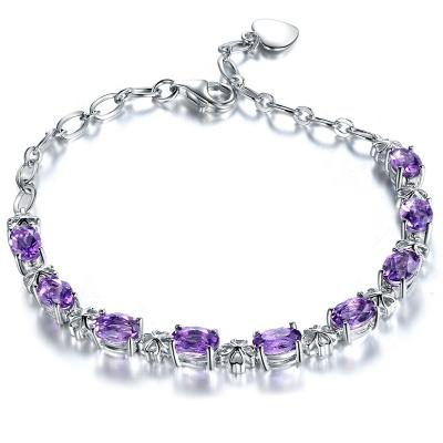 China CLASSIC Luxury Jewelry 925 Sterling Silver Gemstone Amethyst Zircon Bracelet High Quality 16/18 inch For Women for sale