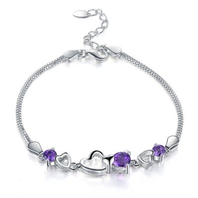 China CLASSIC Luxury Amethyst Crystal Zircon Gemstone Jewelry 925 Sterling Silver Bracelet High Quality 16/18 inch women chain for sale