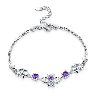 China Factory Direct Sale 925 Sterling Silver Gemstone Amethyst Zircon Moissanite CLASSIC Jewelry 16/18 inch Bracelet For Women for sale