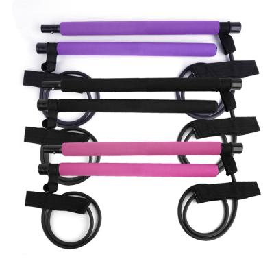 China Body Buliding Yoga Training Pull Up Exercise Stick Kit Portable Pilates Bar With Resistance Band Resistance Bands Set for sale