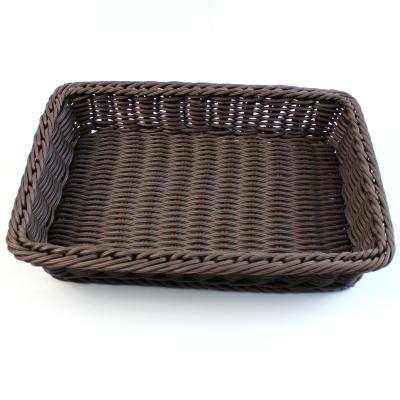 China Wholesale Durable Emulation Supermarket Rectangular Display Baskets Rattan Stocked Plastic Basket for sale