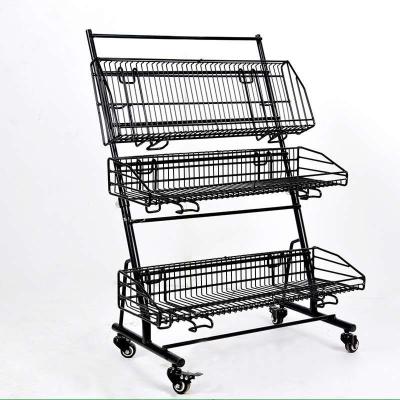 China Product Display Universal Supermarket 3 Tiers Mobile Storage Metal Display Srving Cart for sale