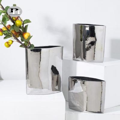 China Minimalist Silver Color High Quality Porcelain Handwork Vases Modern Flower Vase For Decor for sale