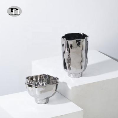 China Minimalist Bottle Bowl Shape Luxury Modern Silver Color Porcelain Flower Ceramic Vase for sale