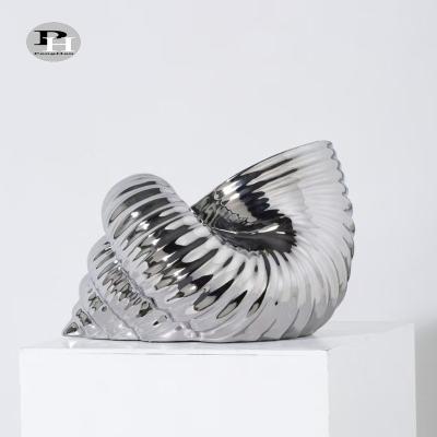 China Wholesale Chinese Minimalist Decor Snail Shape Porcelain Vase With Silver Color for sale