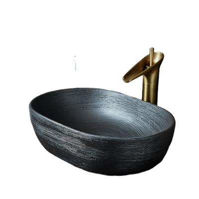 China Large Contemporary Chinese Rectangular Black Basin Art Ceramic Lavatory Basin For Lavatory for sale