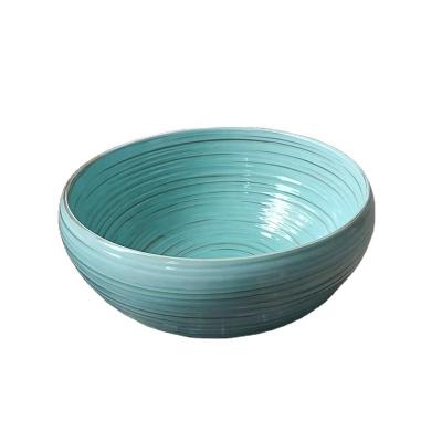 China Jingdezhen contemporary artistic bathroom ceramic blue washbasin with brown strips for sale