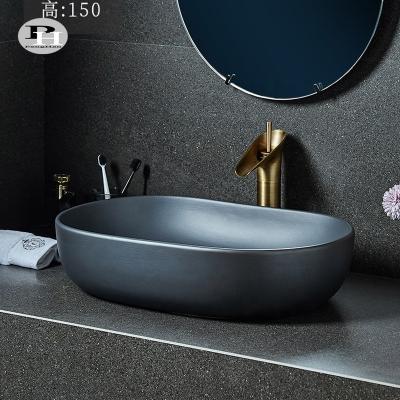 China Rectangular Shape Contemporary Traditional Handmade Black Art Color Glazed Ceramic Basin For Bathroom for sale