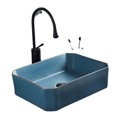 China China Contemporary Blue Countertop Ceramic Bathroom And Kitchen Rectangular Wash Basin for sale