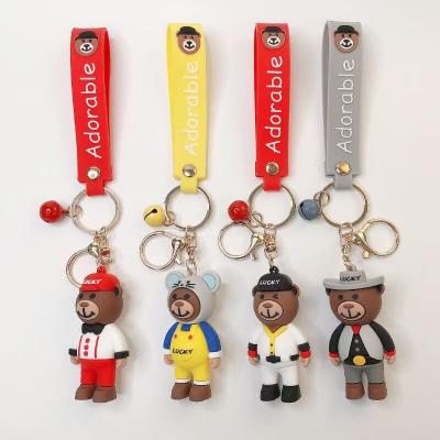 China Popular creative 3D figure pendant rubber llaveros animation charm doll keychain 3D cartoon character gifts key chain with wrist strap for sale