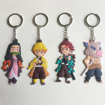 China Cartoon Wholesales Various Animation Kimetsu No Yaiba DBZ Silicone Charms Key Rings Cartoon Pendant Figures Rubber Key Chain For Souvenir for sale