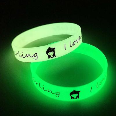 China Wholesale Custom Luminous Rubber Wristband Durable Personalized Silicone Wristband Fluorescent Glow In The Dark With Logo for sale