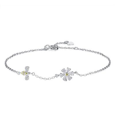 China Korea Style S925 Sterling Silver Flower Charms Bangle Daisy Micro Inlay Cubic Zirconia Simple Environmental Friendly Jewelry Bracelet for sale