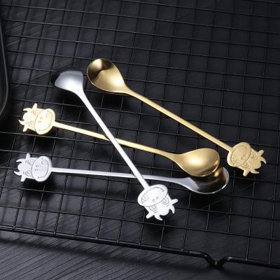 China Viable Cartoon Cow Handle 304 Stainless Steel Teaspoon Sugar Stirring Tea Spoon for sale