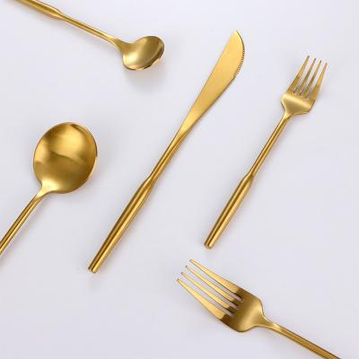 China Hotel Restaurant Steak Knife Fork Spoon Cake Dessert Teaspoon Viable Gold Plated Dinnerware Set for sale