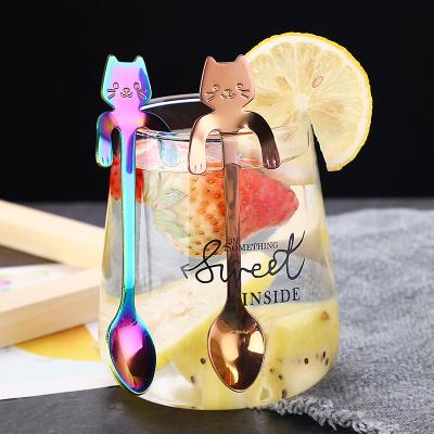 China Mini Hugging Kitty Spoon Tea Sugar Dessert Appetizer Seasoning Cup Hanging Spoon Viable Cute Coffee Bistro Spoon for sale