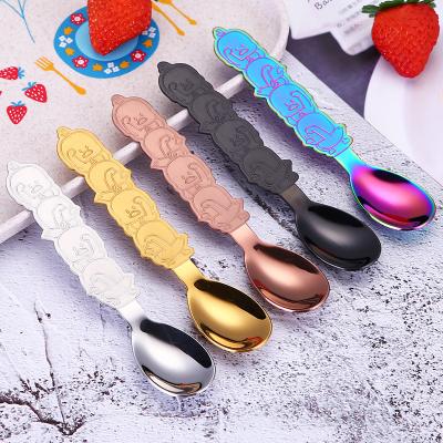 China Sustainable Cute Cartoon Ducks Stainless Steel Anti-Slip Spoon Handle Attractive Kids Dinner Rice Spoon Sustainable for sale