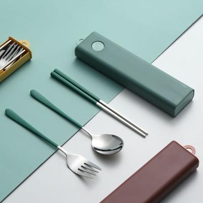 China High Quality Viable Stainless Steel Cutlery Set With Box Portable Flatware Set Chopsticks Fork Spoon Set for sale