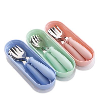 China Lovely Sustainable 304 Stainless Steel Baby Kids Cutlery 2pcs Fork Spoon Portable Children's Tableware Set for sale