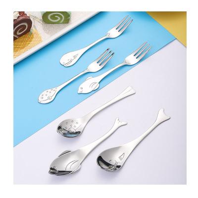 China Viable Stainless Steel Cartoon Fish Shapes Spoon And Fork Kids Dessert Cutlery For Home Kitchen Restaurant for sale