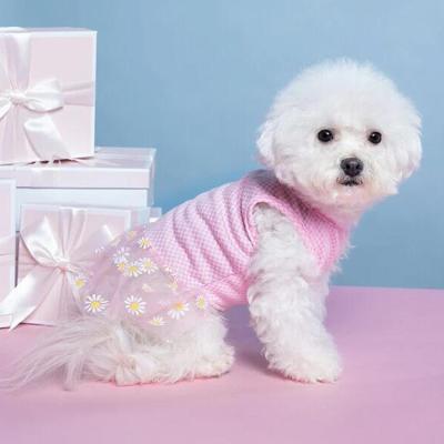 China Stocked Pet Clothing Grids Pattern Breathable Dogs Skin-Friendly Tulle Dress For Summer for sale