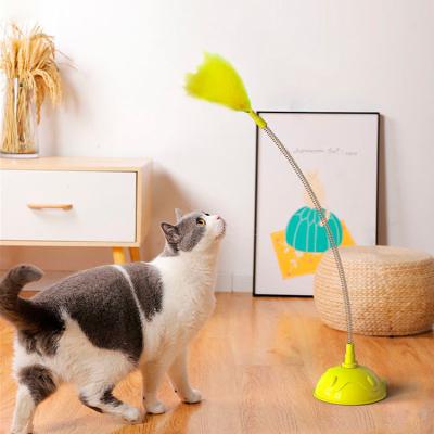 China Amazon Riddle Cat Stick Suction Cup Feather Cat Toy Training Cat Stick Pet Viable Supplies for sale