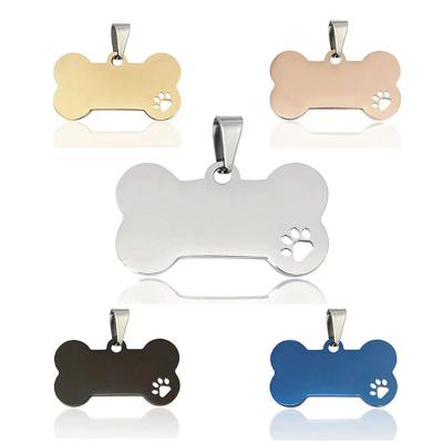 China Pet Pendant Logo Engraved Dog Tag Stainless Steel Bone Claw Dog Tag Hollow Border Wholesale Viable Pet Pendant for sale