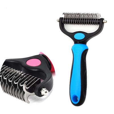 China Durable Pet Hair Removal Comb Double Sided Blades Fur Dematting Trimmer Deshedding Brush Grooming Tool for sale