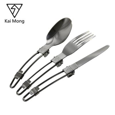 China SPORTS STAINLESS STEEL SUSTAINABLE CUTLERY OUTDOOR CAMPING PORTABLE PORTABLE FOLDING SET WITH CLOTH BAG for sale