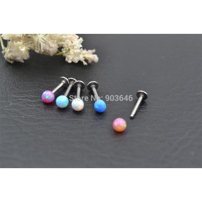 China FASHIONABLE Body Jewelry 16G OPAL Stone Stainless Steel Body Piercing Labret Ring 1.2X8X3MM for sale