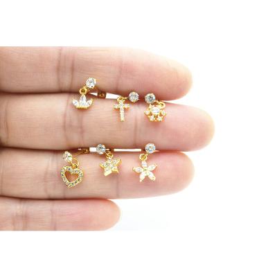 China FASHION Body Jewelry Piercing - Star Flower Gems Ear Helix Bar Lobe Cartilage Tragus Cross Diath Rings for sale