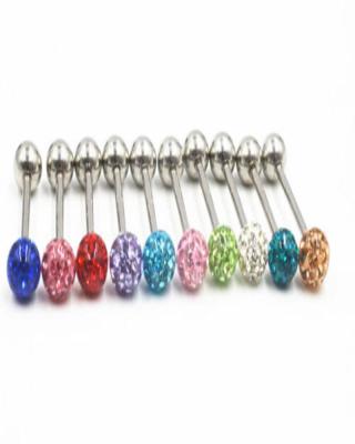 China Shine piercing body jewelry 14GX16X6/6mm tongue ring gems bar gems nipple straight body barbells for sale