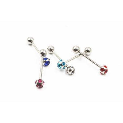 China FASHIONABLE Surgical Steel Gems Tongue Ring Bar Nipple Barbells Body Piercing 14G~1.6mm Body Jewelry NEW Arrived for sale