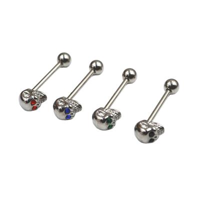 China FASHIONABLE EMO PUNK Body Jewelry Skull Gems Piercing Jewelry Tongue Ring Bar Nipple Main Tongue Barbells 14GX16MM for sale