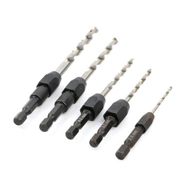 China 5PCS Drilling Hex Shank 2 Flute TCT Wood Carbide Tilted Countersink Wood Drill Bits Set For Wood Screw for sale