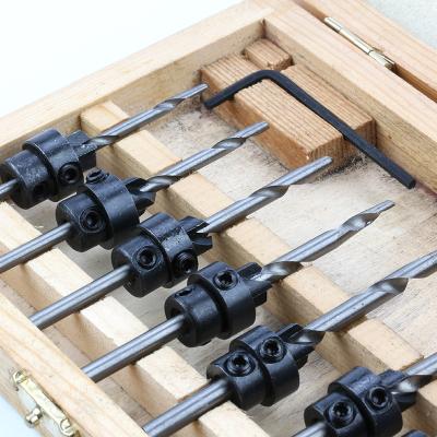 China Drilling 7 PCS Round Shank 4 Flute HSS Wood Countersink Drill Bit Set for sale