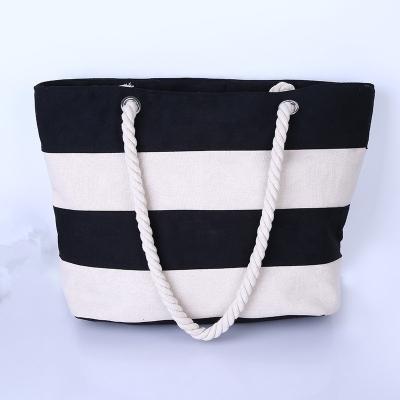 China Eco-Friendly Printed Women Tote Canvas Cheap Bohemian Stripe Beach Bag for sale