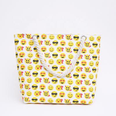 China Normcore / Minimalist Emoticons Models Canvas Women Large Capacity Internet Shopping Bag for sale