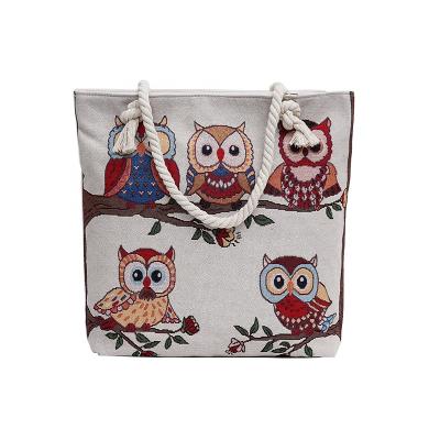 China Normcore / China Factory Wholesale Minimalist Small Five Patterns Canvas Beach Bag Owls for sale