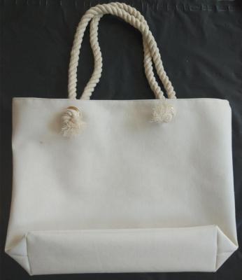 China Simple Bohemian DIY Cotton Rope Custom Handle Paint White Empty Canvas Beach Bag for sale