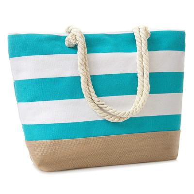 China Exquisite China Wholesale Cotton Handle Rope Stripe Large Capacity Beach Bag for sale