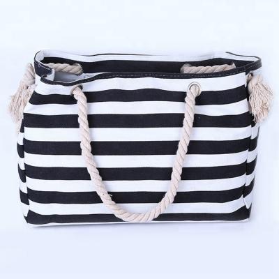 China Normcore / Minimalist Stripe Cotton Women Large Capacity Tote Beach Bag for sale