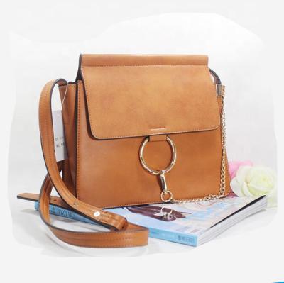 China Brown Leather PU Women PU Messenger Bags With Circle Ring for sale