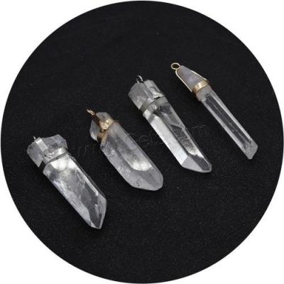 China CLASSIC Clear Natural Crystal Quartz Brass Pendant Irregular Randomly Sent & DIY Mixed Colors 10x30-13x60mm 1580363 for sale